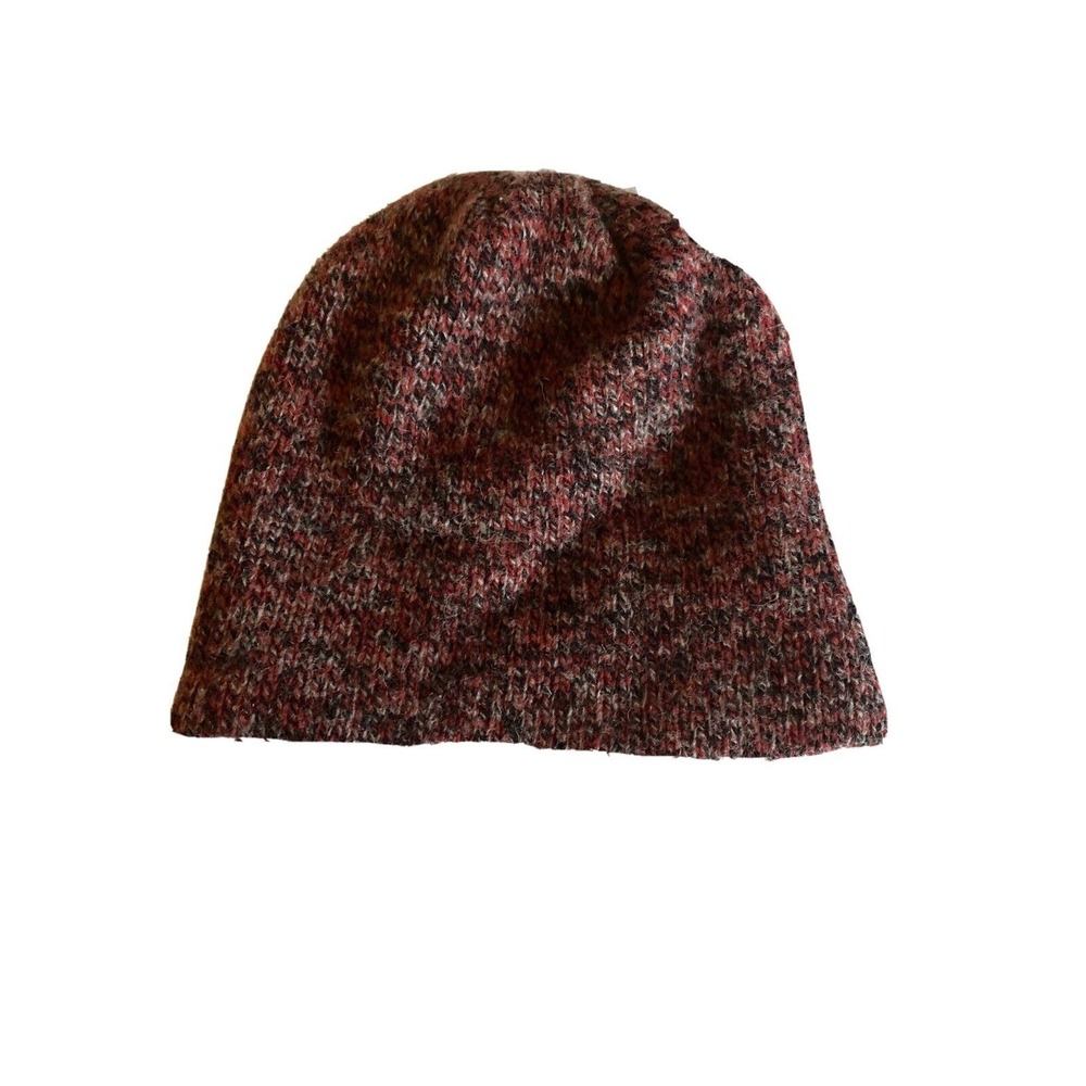 Eddie Bauer Beanie Hat Mens One Size Red Black Marled Wool Fleece Lined USA